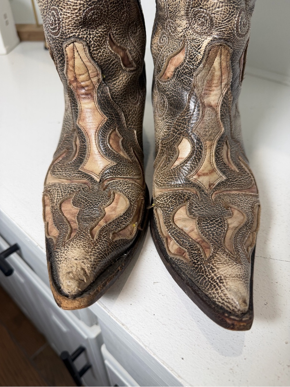 Corral Women 8 Brown Leather Point Toe Cowboy Boots Embroidered Western Distress - Picture 3 of 10